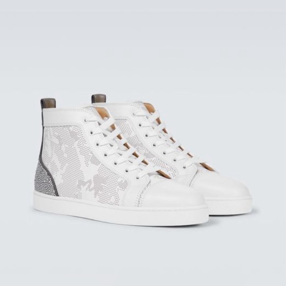 Christian Louboutin Men's White Louis Sp Strass High-top Sneakers 43 1/2 - Picture 6 of 15
